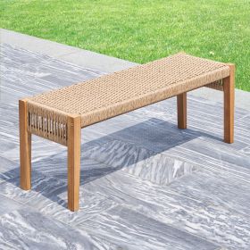 Mauricio Golden Oak Acacia Wood Mixed Strapped Rattan Garden Bench