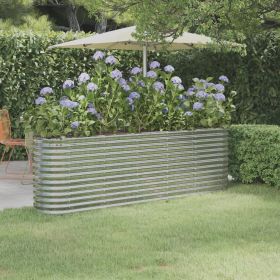 Garden Raised Bed Powder-coated Steel 88.2"x15.7"x26.8" Silver