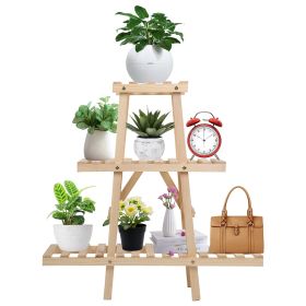 Wooden Plant Stand 3-Tier Potted Flower Shelf Multi-tier Flower Pot Rack Holder Triangle Ladder Plant Vase Display Rack 82lbs Max Load for Indoor Pati