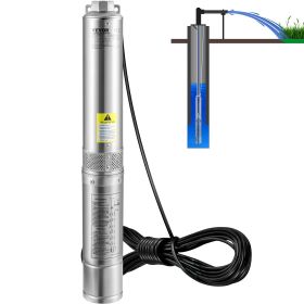 VEVOR Deep Well Submersible Pump, 1.5HP 230V/60Hz, 37gpm 276ft Head, with 33ft Electric Cord, 4" Stainless Steel Water Pumps for Industrial