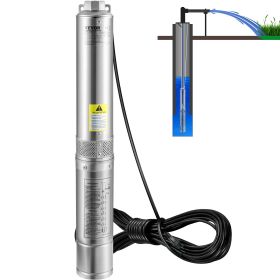 VEVOR Deep Well Submersible Pump, 0.5HP 115V/60Hz, 28gpm Flow 167ft Head, with 33ft Electric Cord, 4" Stainless Steel Water Pumps for Industrial