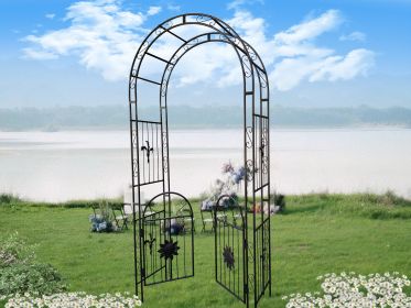 Metal Garden Arch with doors Garden Arbor Trellis Climbing Plants Support Arch Outdoor Arch Wedding Arch Party Events Archway Black