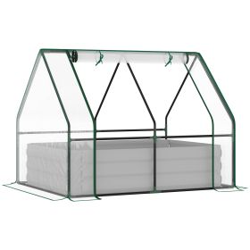 Outsunny 4' x 3' Galvanized Raised Garden Bed with Mini PVC Greenhouse Cover, Outdoor Metal Planter Box with 2 Roll-Up Windows for Growing Flowers