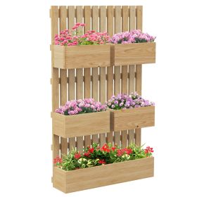 Outsunny 5 Box Raised Garden Bed with Trellis for Vine Flowers & Climbing Plants, 39" Tall Wall-Mounted Wood Planter Box Set with Adjustable Height