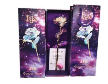 24K Luminous Color Gold Rose Flower Set (Option: No base with light)