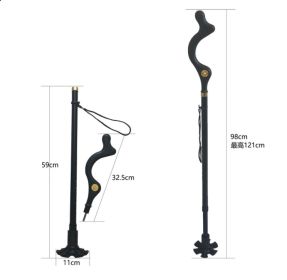 Telescopic Stick Stool Folding Handle Walking Stick (Option: Black-Telescopic-4pcs)