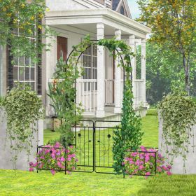 87 Inches Garden Arbor with Lockable Gate Side Planters (Color: Black)