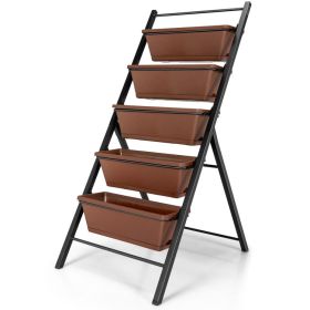 5-tier Vertical Garden Planter Box Elevated Raised Bed with 5 Container (Color: Brown)